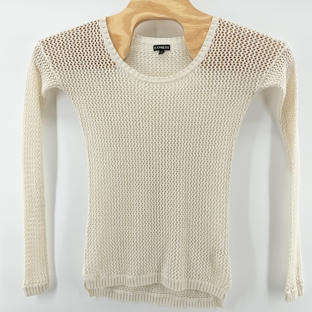 Retro Express Sweater XS Open Knit Mesh Pullover‎ Long Sleeve Lightweight Top